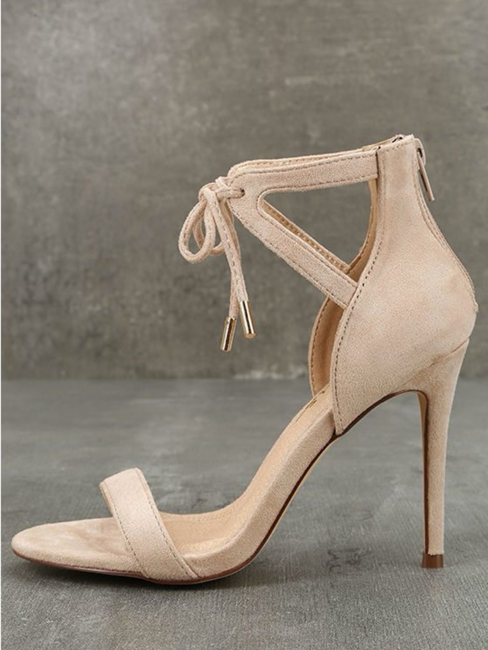 Lulu's Nude Ankle-Tie Stiletto Heels Size 7.5 - Picture 3 of 13
